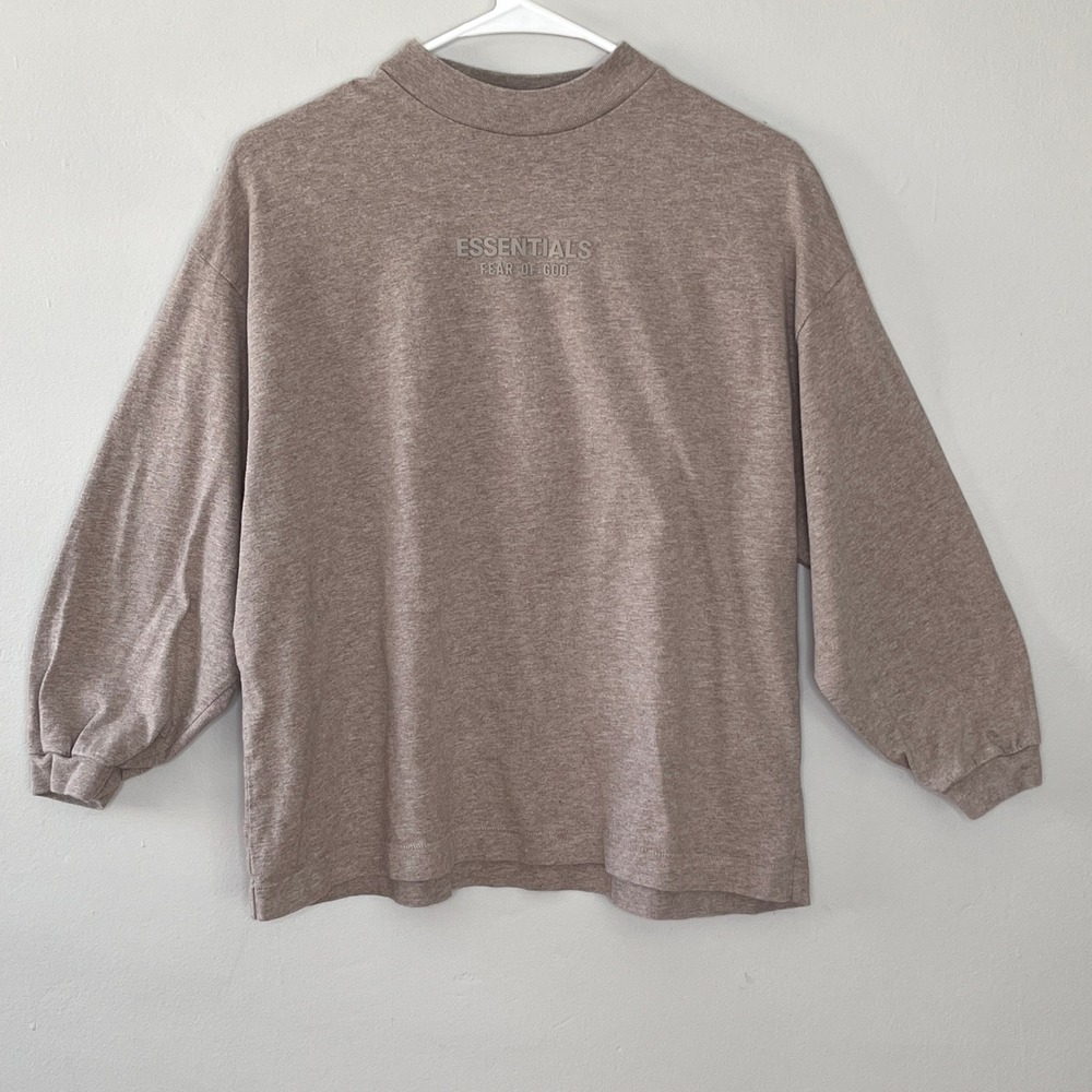 ESSENTIALS Fear of God Mock Neck Pullover Top Long‎ Sleeve Beige Heather Kids 12